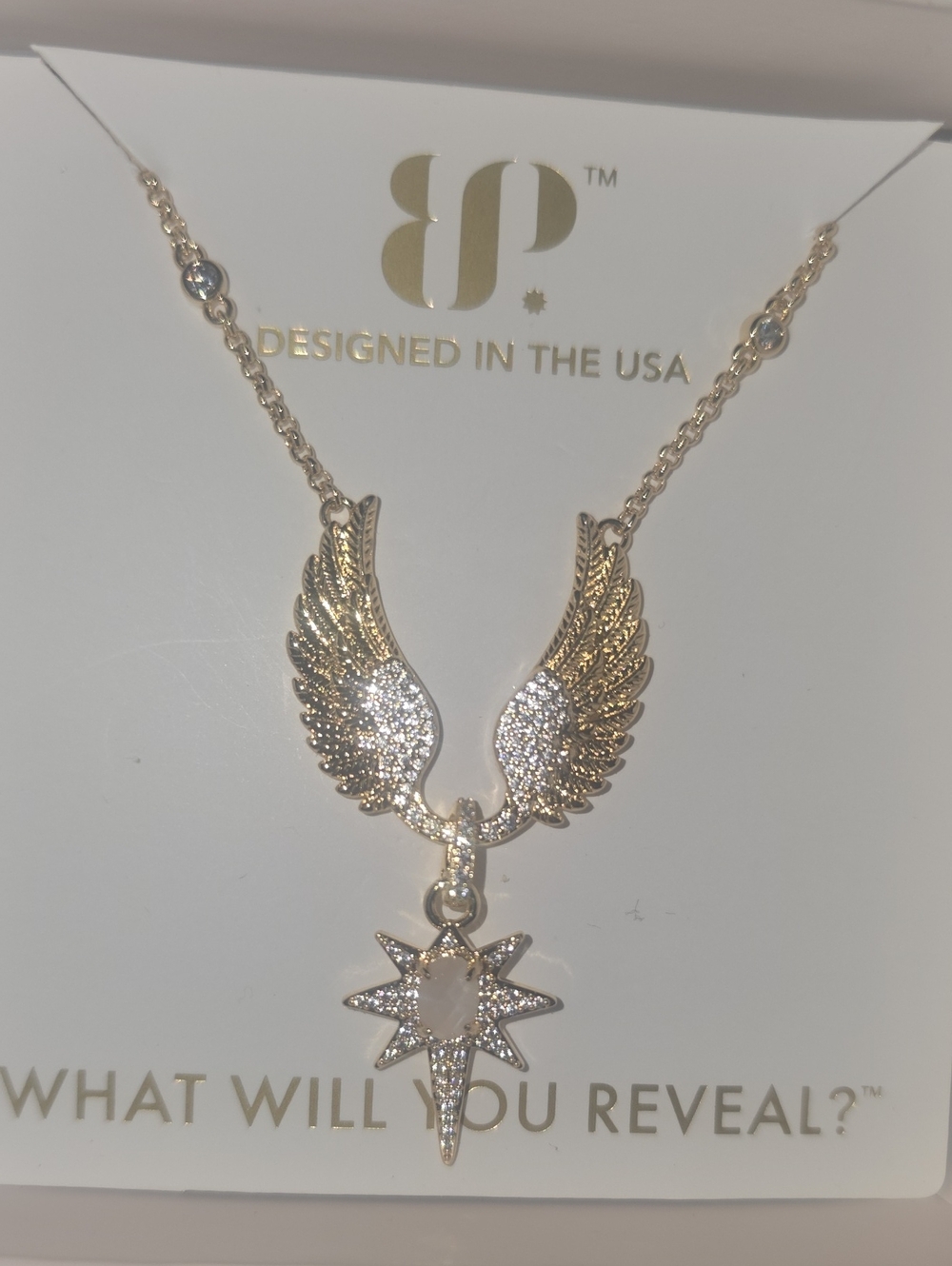 Bomb Party Halo Gold Winged Pendant Necklace with Star Charm